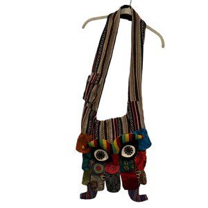 African Patchwork OWL cotton Cross Body bag TRAVEL  NEW  15x12"